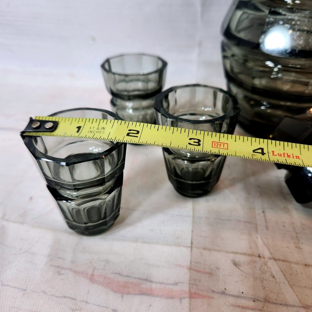 Moser Smoked Grey Decanter Stopper and Shot Glasses Set - Vintage Barware‎ - Picture 7 of 9